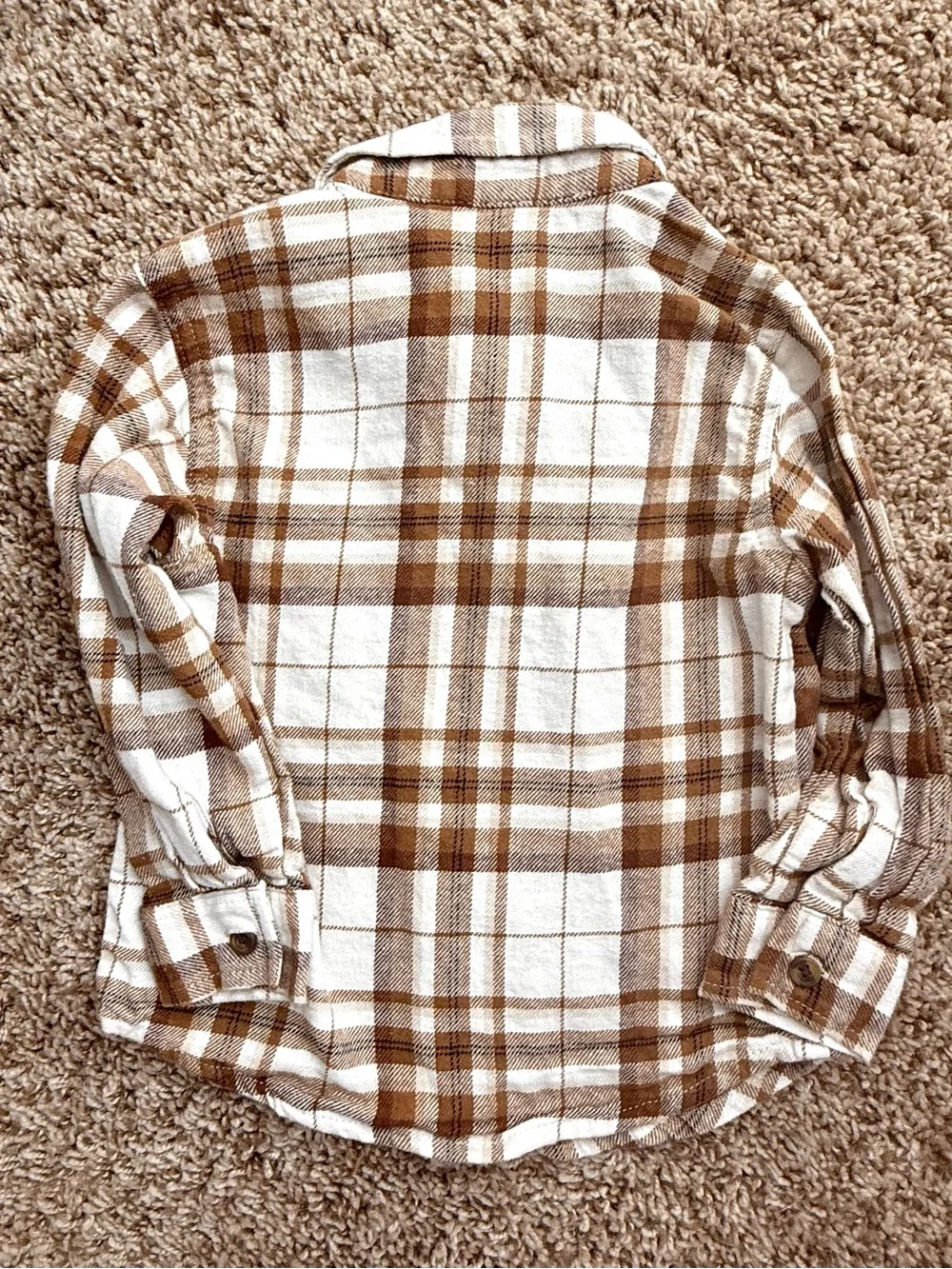 Old Navy Boys 3T Brown Cream Plaid Flannel Button Down Shirt
